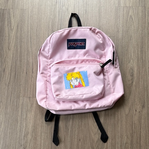 Jansport Light Pink Kids Backpack with Sailor Moon Usagi Tsukino Cartoon Design - Picture 1 of 6